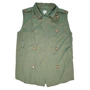 Ellison Olive Green Linen Blend Draped Vest Top Small